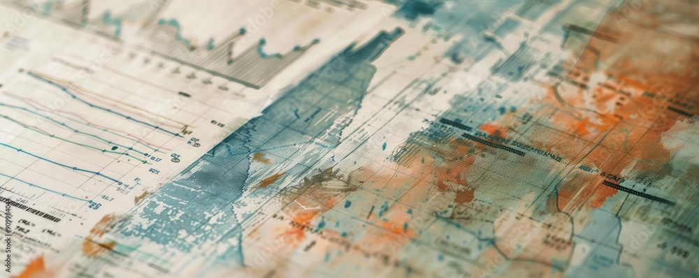 Abstract watercolor art featuring charts and graphs, perfect for backgrounds or business illustrations. Abstract watercolor art featuring charts and graphs, perfect for backgrounds or business illustrations.