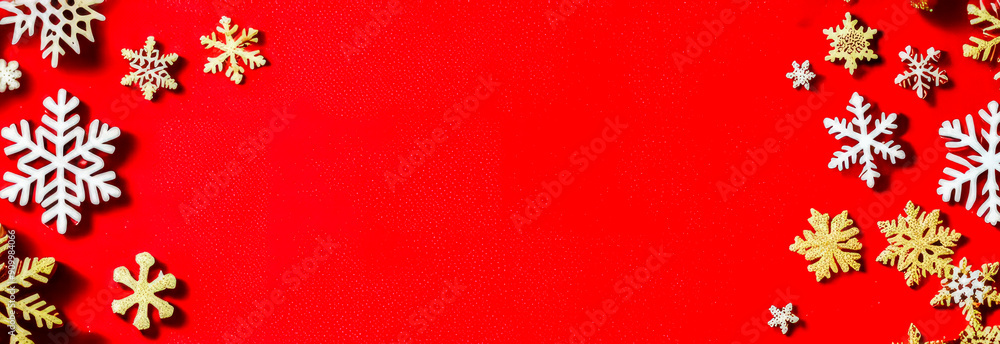 the banner. a red Christmas card with snowflakes and an empty space for text in the center. advertising space the banner. a red Christmas card with snowflakes and an empty space for text in the center. advertising space