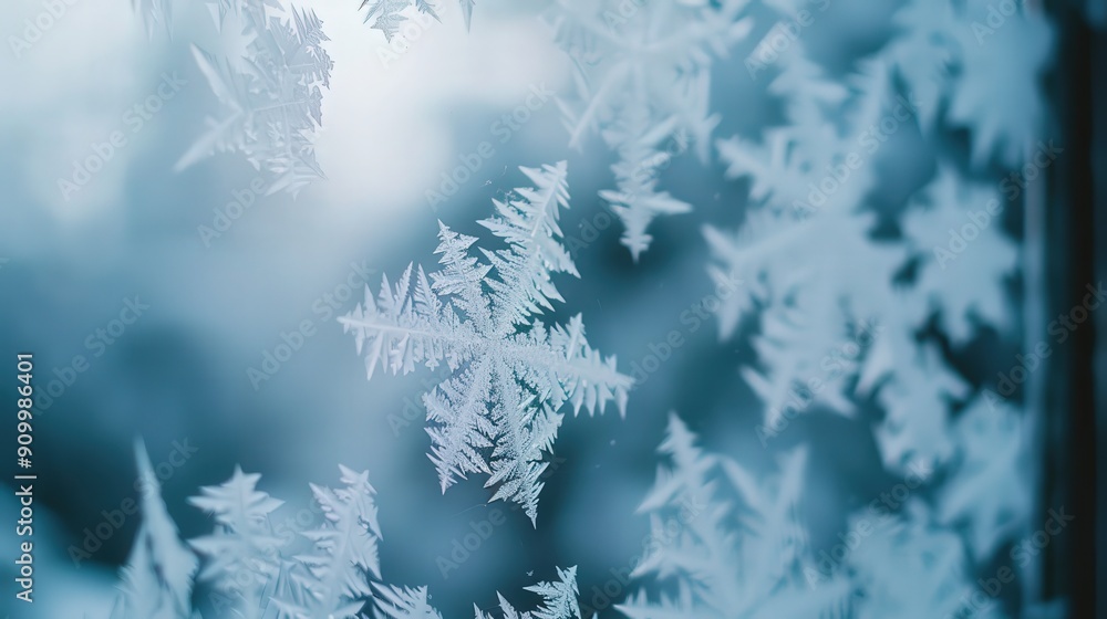 Delicate frost crystals cover a windowpane, creating intricate patterns on a chilly winter morning Delicate frost crystals cover a windowpane, creating intricate patterns on a chilly winter morning