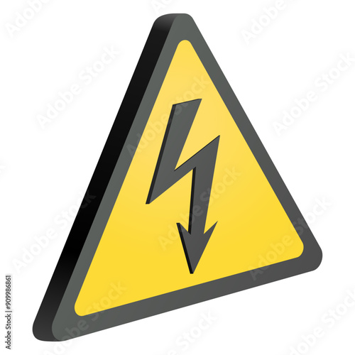 Vector illustration of a volumetric 3D yellow triangular sign "Electrical hazard" with a black frame, warning, caution, safety, on transparent background