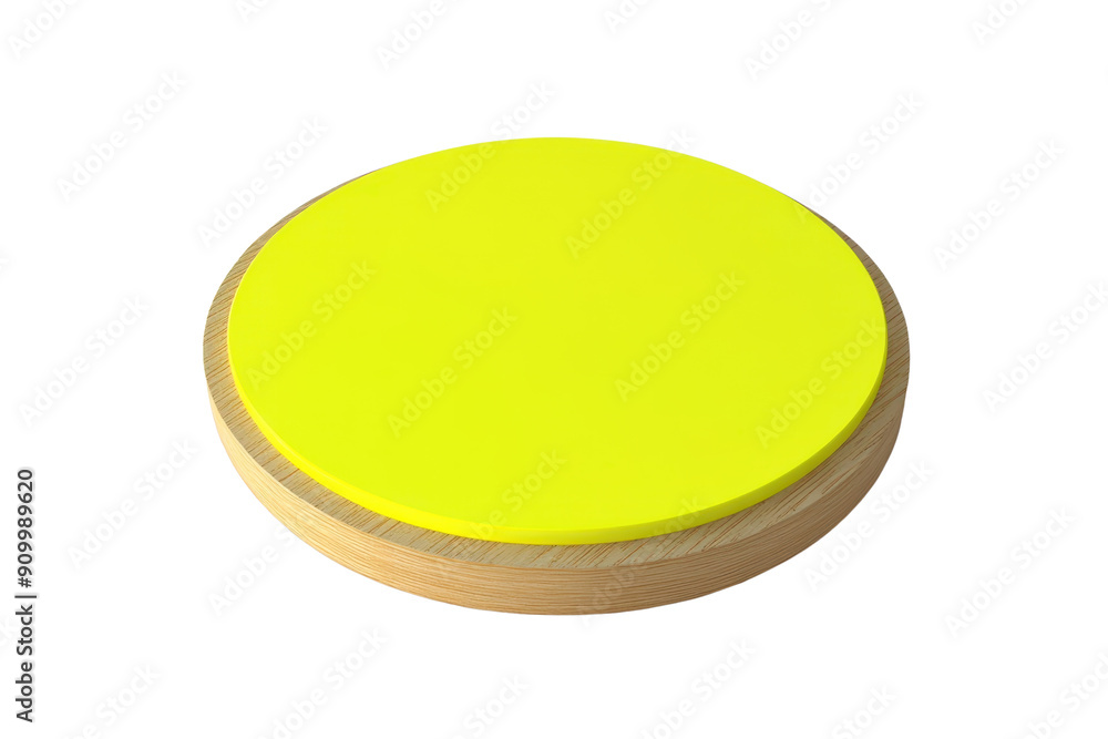 Bright yellow circular object on a wooden base. Ideal for design, background, or abstract themes in creative projects. Bright yellow circular object on a wooden base. Ideal for design, background, or abstract themes in creative projects.