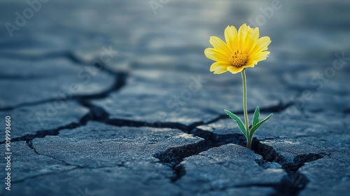 delicate flower emerging from cracked urban pavement symbol of resilience macro shot with soft focus background