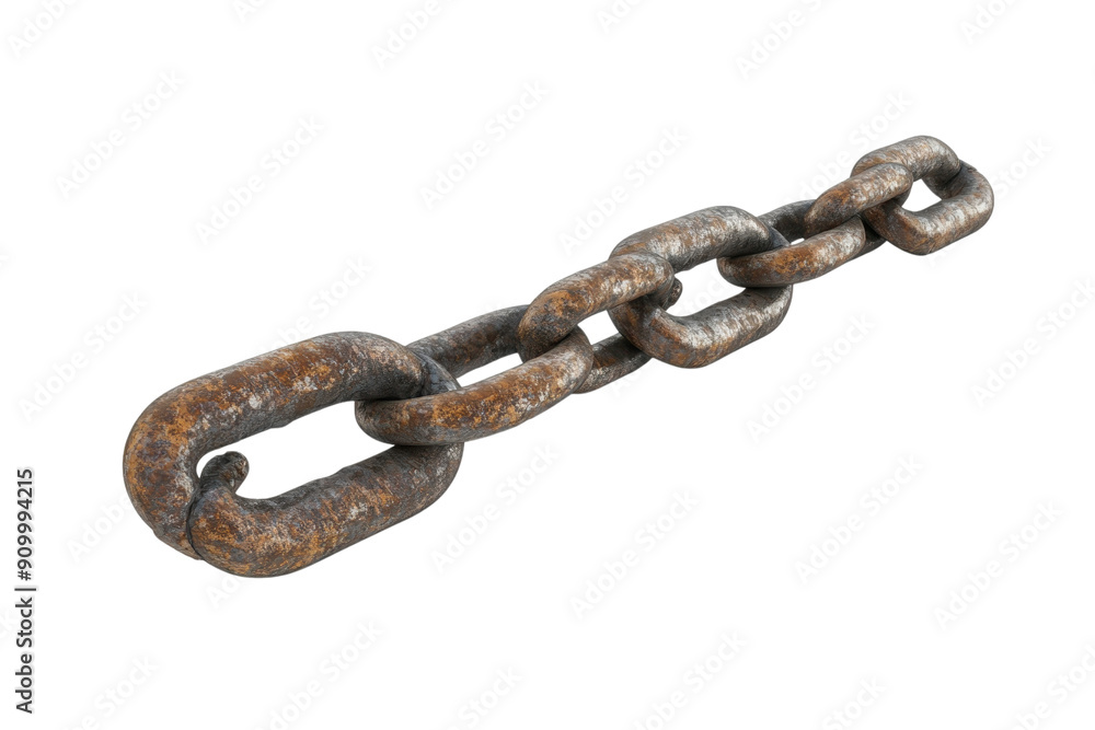 Fototapeta premium Rusty metal chain links isolated on a transparent background. illustrating strength, connection, and industrial themes.