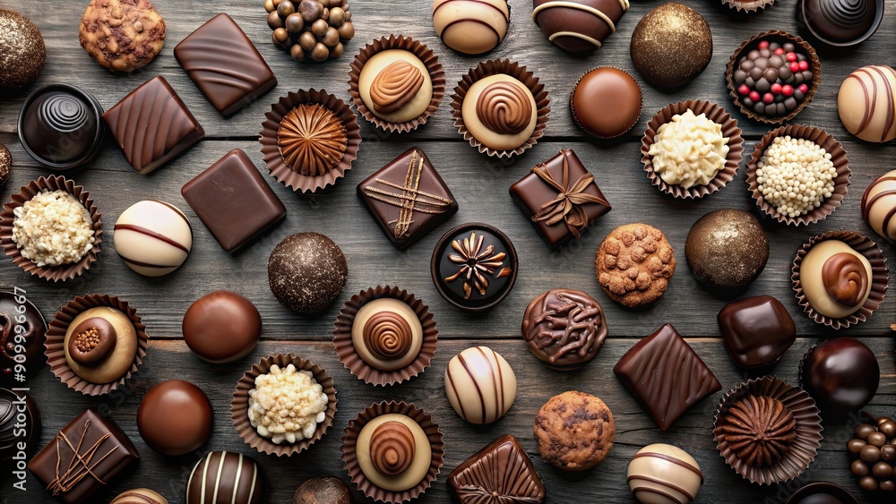 Assortment of chocolates arranged beautifully , delicious, sweets, cocoa, confectionery, treats, dessert, candy Assortment of chocolates arranged beautifully , delicious, sweets, cocoa, confectionery, treats, dessert, candy