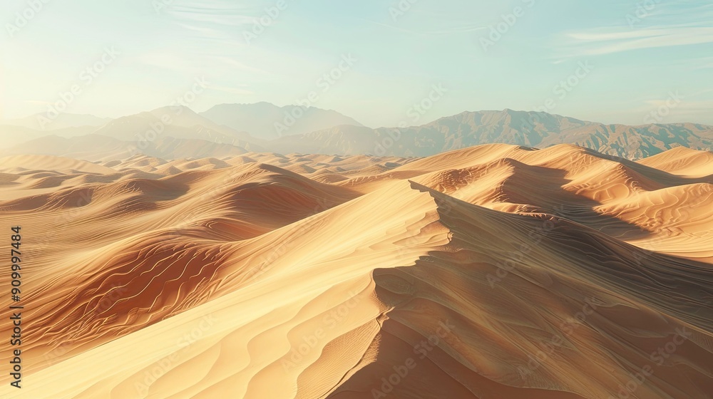 A dramatic desert landscape with towering sand dunes. A dramatic desert landscape with towering sand dunes.