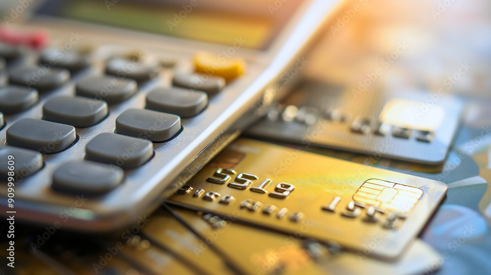 Closeup of credit card and calculator. Financial investment payment calculate, home bill, economy income tax accounting concept, bank loan debt pay, savings account, purchase, cost, expenses Closeup of credit card and calculator. Financial investment payment calculate, home bill, economy income tax accounting concept, bank loan debt pay, savings account, purchase, cost, expenses