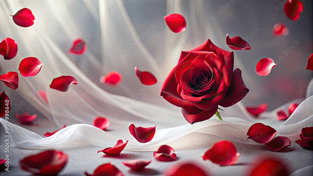 Vibrant red rose petals floating delicately on a sheer background, red, rose, petals, floating, graceful, translucent Vibrant red rose petals floating delicately on a sheer background, red, rose, petals, floating, graceful, translucent