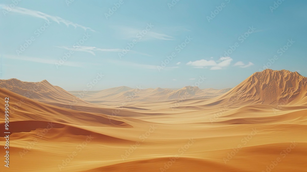 Fototapeta premium A dramatic desert with towering sand dunes and a clear sky.