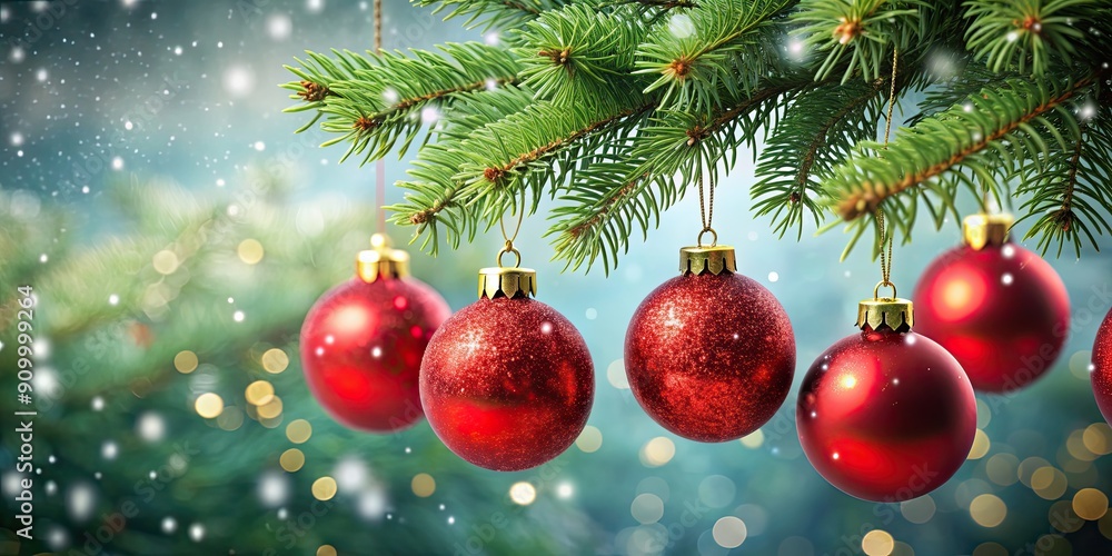Red Christmas balls hanging on a tree , festive, holidays, decorations, ornaments, traditional, shiny, bright, seasonal Red Christmas balls hanging on a tree , festive, holidays, decorations, ornaments, traditional, shiny, bright, seasonal