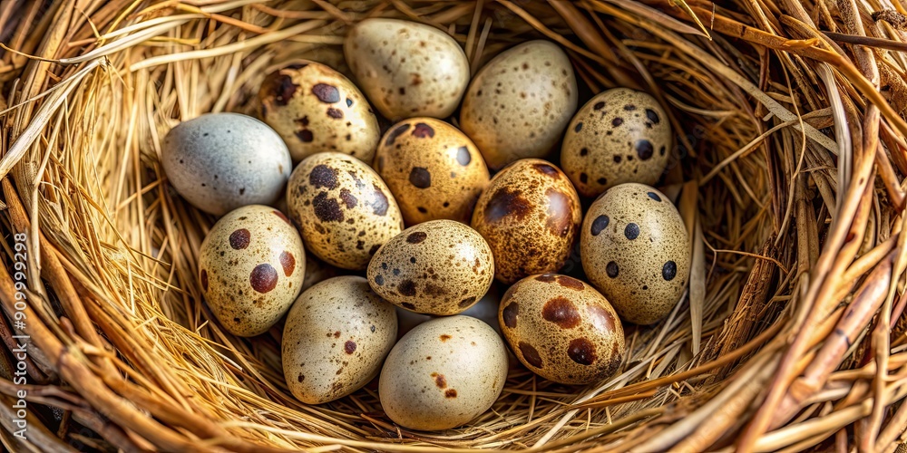 Obraz premium Pheasant eggs arranged neatly in a nest , nature, wildlife, bird, spring, eggs, feathers, delicate, outdoors, nest