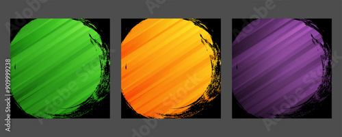 Set of Halloween theme backgrounds for spooky holiday creative graphic design. Circle brush strokes. Vector illustration.