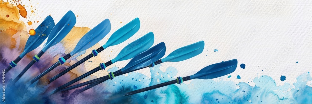 Fototapeta premium Blue paddles against a watercolor background.