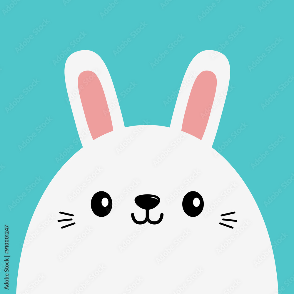 White bunny rabbit hare egg shape face head. Pink ears. Long ears. Happy Easter. Cute kawaii cartoon funny baby character. Greeting card. Flat design. Blue background. Isolated. Vector illustration White bunny rabbit hare egg shape face head. Pink ears. Long ears. Happy Easter. Cute kawaii cartoon funny baby character. Greeting card. Flat design. Blue background. Isolated. Vector illustration