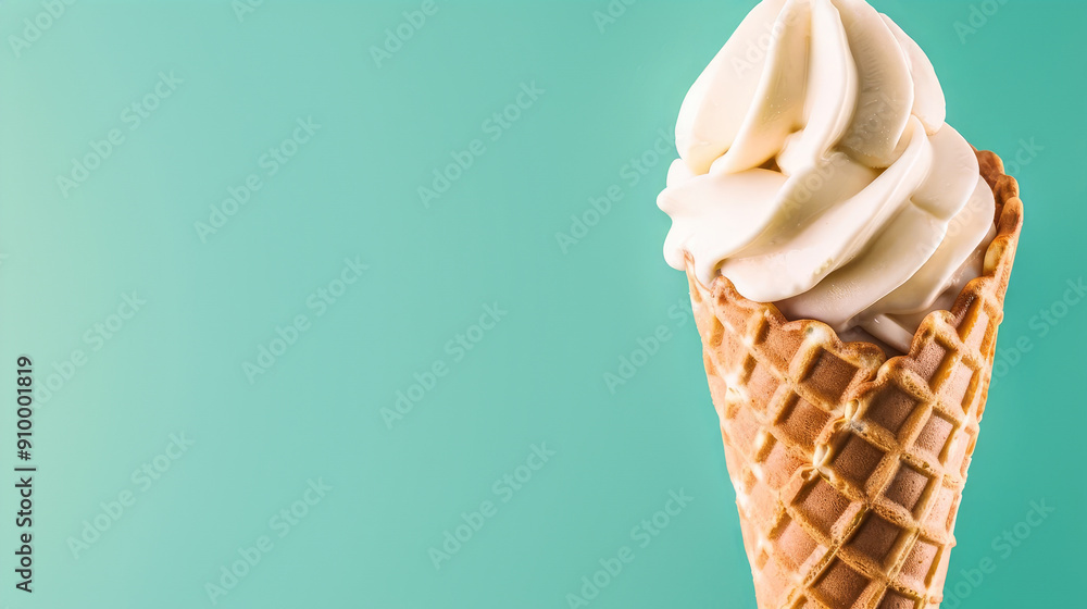 Close-up of a vanilla soft serve ice cream cone on a beach. Close-up of a vanilla soft serve ice cream cone on a beach.