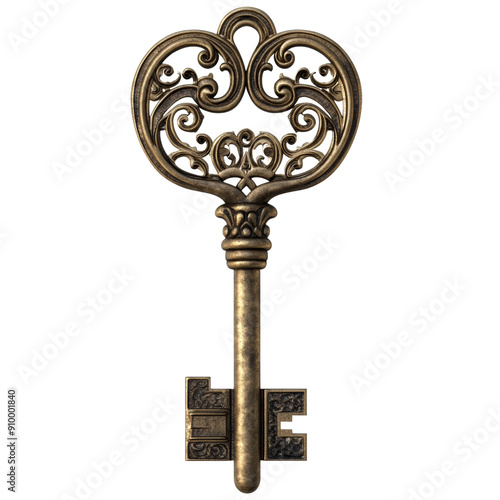 Wallpaper Mural Intricately Designed Antique Brass Key with Ornate Filigree Details on Black Background Torontodigital.ca
