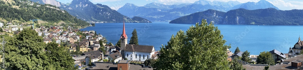 Resort town of Weggis overlooking Lake Lucerne in the Swiss Alps, Switzerland