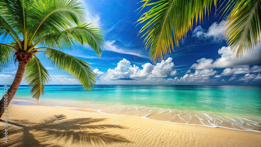 Relaxing beach scene with golden sand, turquoise water, and palm trees, Beach, Scenery, Relaxation, Nature, Tropical, Sand Relaxing beach scene with golden sand, turquoise water, and palm trees, Beach, Scenery, Relaxation, Nature, Tropical, Sand