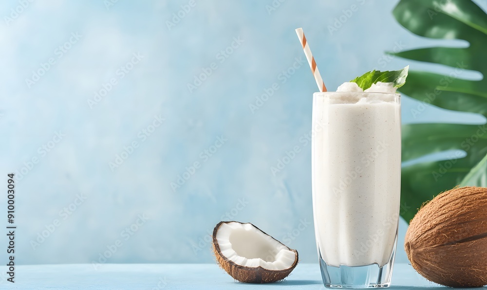 Coconut shake drink in glass , Generative AI Coconut shake drink in glass , Generative AI