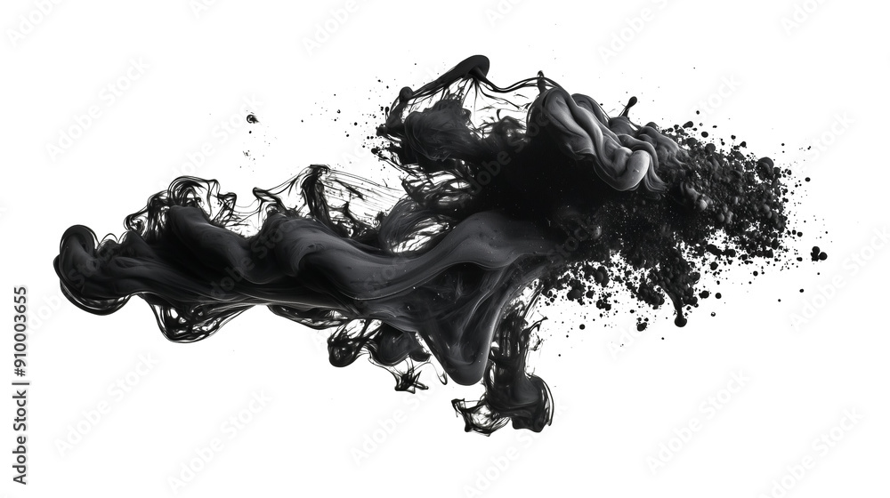 Black smoke in water, black swirls in water isolated on white background Black smoke in water, black swirls in water isolated on white background
