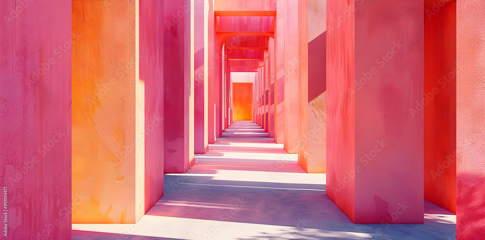 3D Render of Pink and Orange Hallway with Light 3D Render of Pink and Orange Hallway with Light
