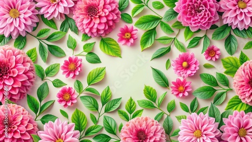 Pattern of pink flowers and green leaves creating a vibrant floral background for design projects, pink, flowers, floral