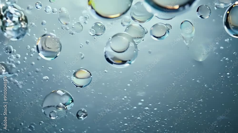 bubbles in water, close-up, visual effect. Concept: drinks, feeling of lightness and purity