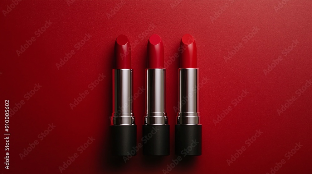Obraz premium Three Red Lipsticks On A Red Background