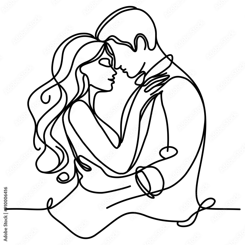 Romantic couple embracing in continuous line drawing. Minimalist black and white illustration of love and intimacy. Simple, modern art design. Romantic couple embracing in continuous line drawing. Minimalist black and white illustration of love and intimacy. Simple, modern art design.