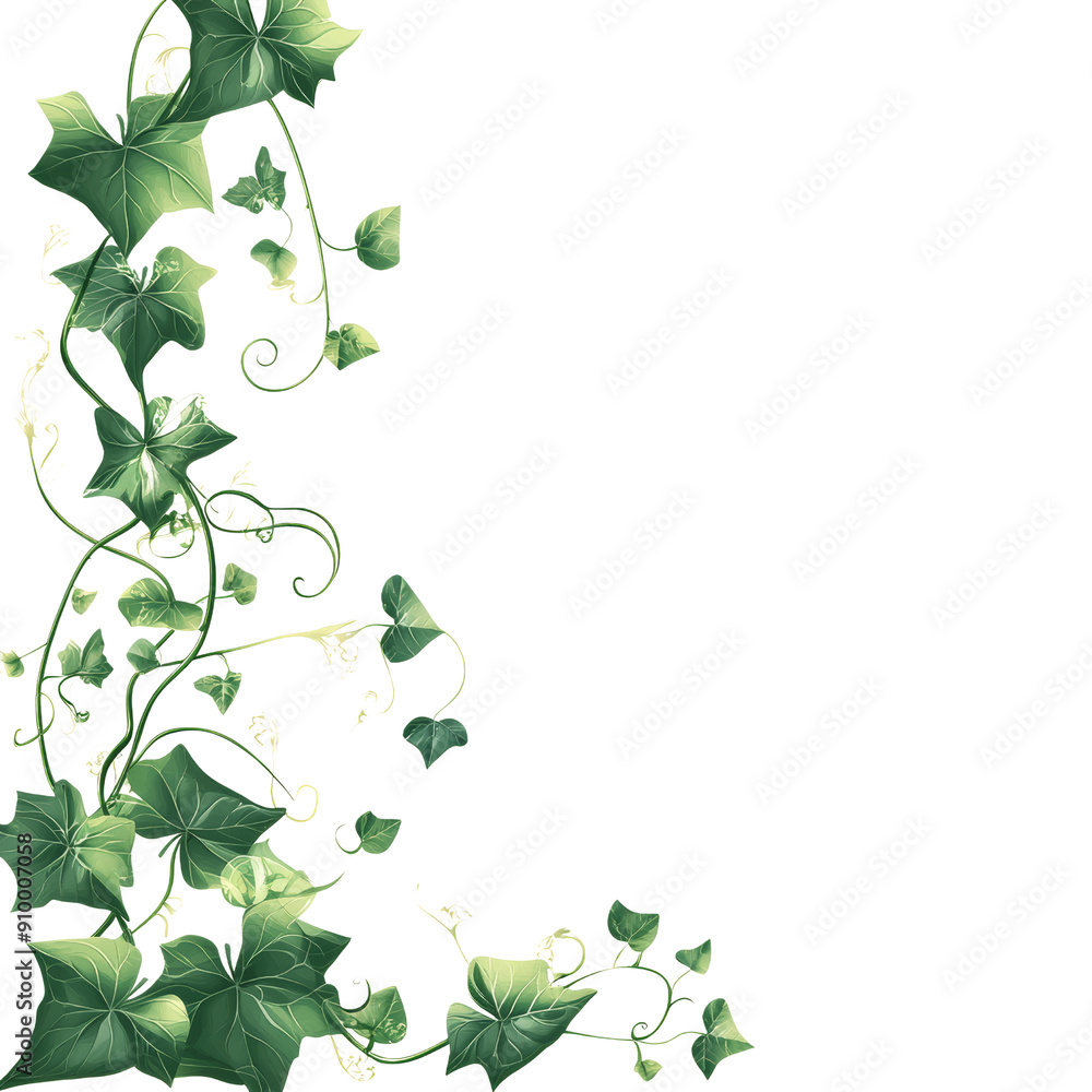 Obraz premium Lush Green Ivy Vines with Leaves and Tendrils on Transparent Background for Nature and Botanical Designs