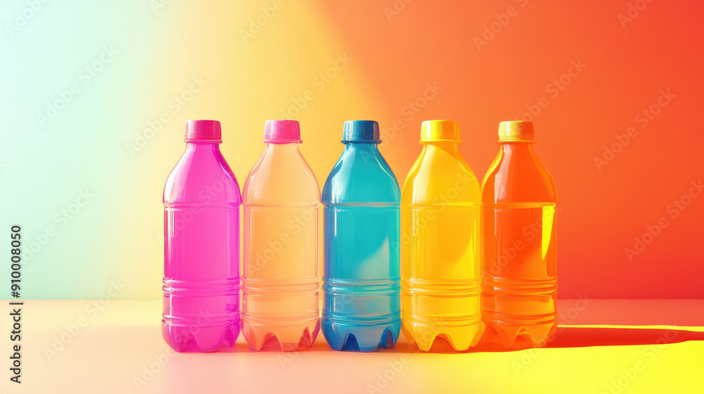 Colorful bottles arranged against a stunning gradient background enhancing aesthetic appeal Colorful bottles arranged against a stunning gradient background enhancing aesthetic appeal