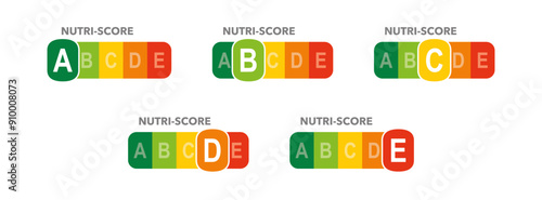 Nutri-score label for food rating system. Nutrition icon set. Vector illustration