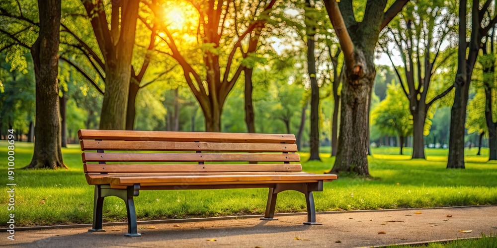 Wooden bench in park with trees in background, bench, park, wood, green, trees, nature, outdoor, relaxation, peaceful Wooden bench in park with trees in background, bench, park, wood, green, trees, nature, outdoor, relaxation, peaceful