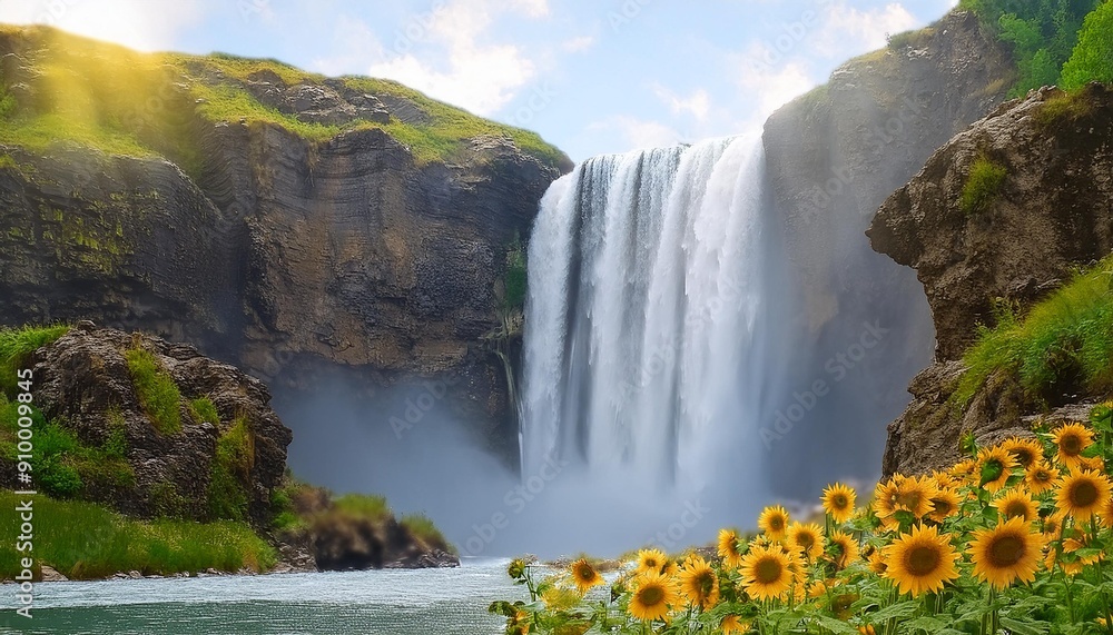 Naklejka premium 滝のある風景