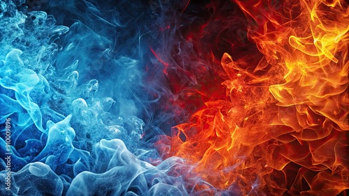Obraz na płótnie Abstract background featuring red fire and blue ice textures, fire, ice, contrast, hot, cold, vibrant, surreal w salonie