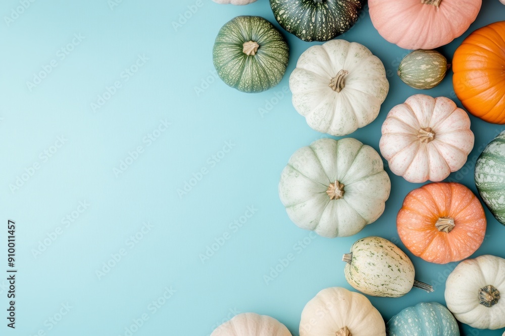 Pumpkins on pastel pastel background, space for text Pumpkins on pastel pastel background, space for text