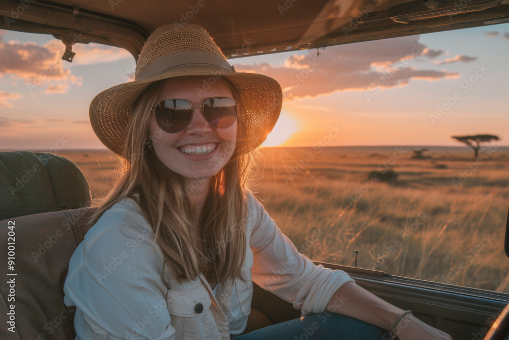 Advertising photo of a Safari tourist woman person Advertising photo of a Safari tourist woman person