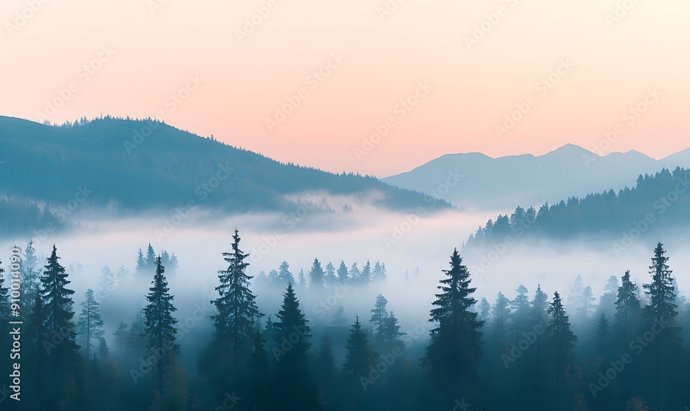 Obraz premium simple forest with morning fogs , Generative AI