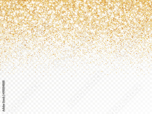 Golden glitter lights isolated. Sparkling glittering rain effect. Luxury backdrop for Christmas, wedding, birthday party. Metallic frame, border. Transparent background can be removed in vector file.