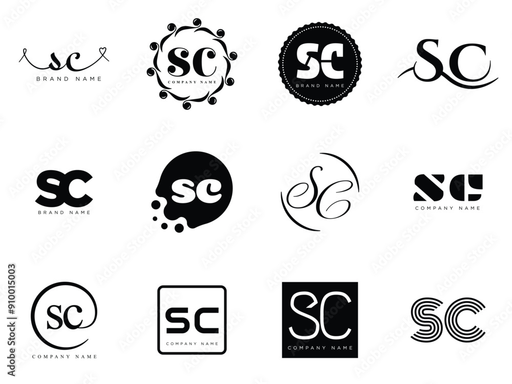 SC logo company template. Letter s and c logotype. Set different classic serif lettering and modern bold text with design elements. Initial font typography. SC logo company template. Letter s and c logotype. Set different classic serif lettering and modern bold text with design elements. Initial font typography.