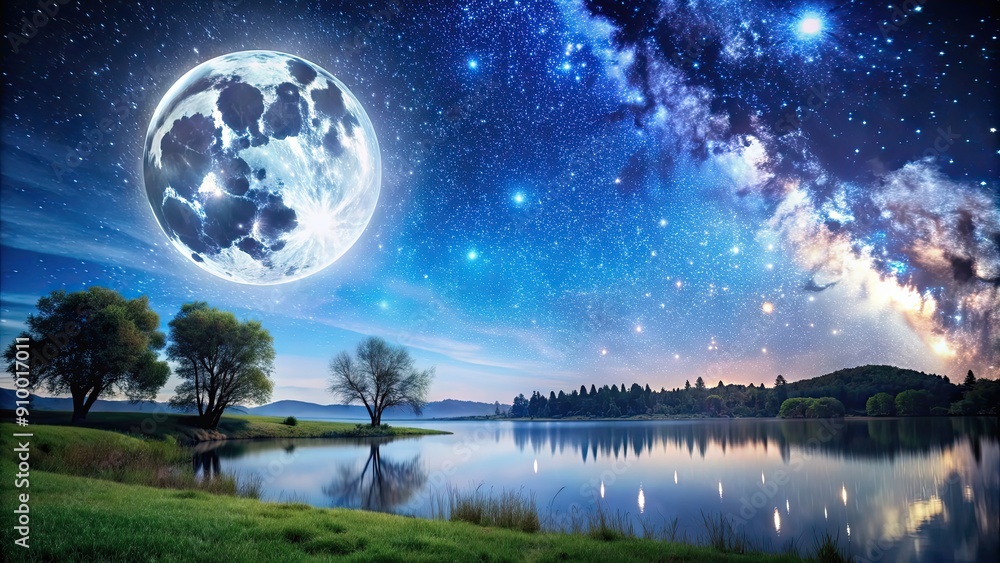 Fototapeta premium Beautiful moonlit night with a clear sky and stars , moon, night, sky, stars, tranquil, peaceful, serene, moonlight