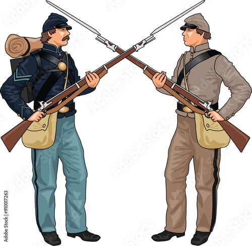 Two Soldiers From American Civil War Clashing Each Others Weapons, EPS 10 Vector