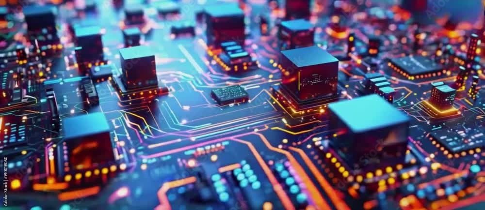 Futuristic abstract de-focus data matrix, meta, metaverse, telemetry and encrypt numbers display with particles simulation in cyber space environment for head up display background