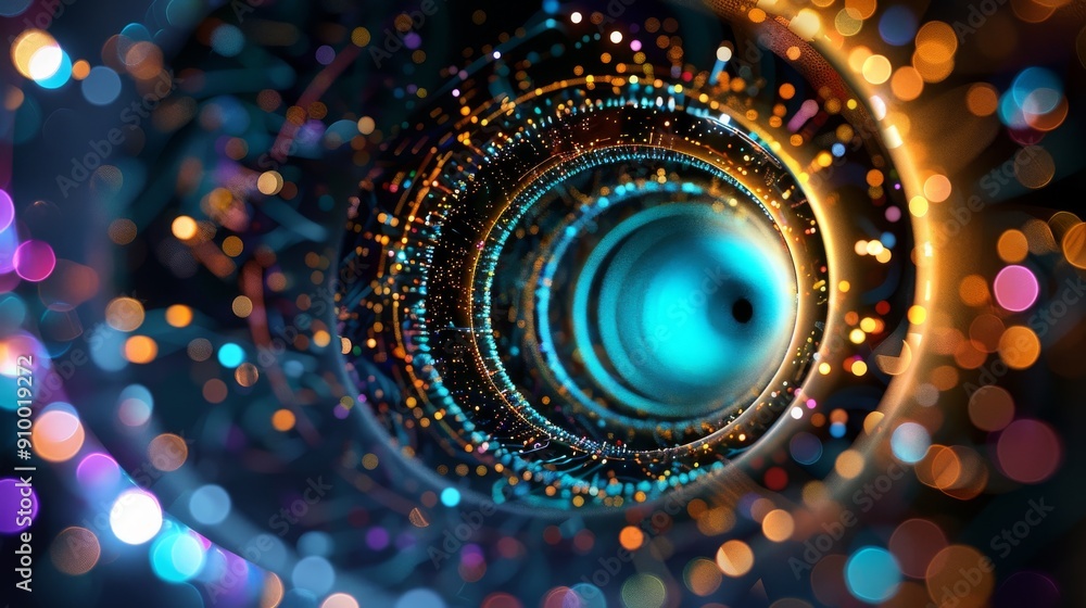 Swirling fractal pattern of vibrant colors creates dynamic energy tunnel backdrop Swirling fractal pattern of vibrant colors creates dynamic energy tunnel backdrop