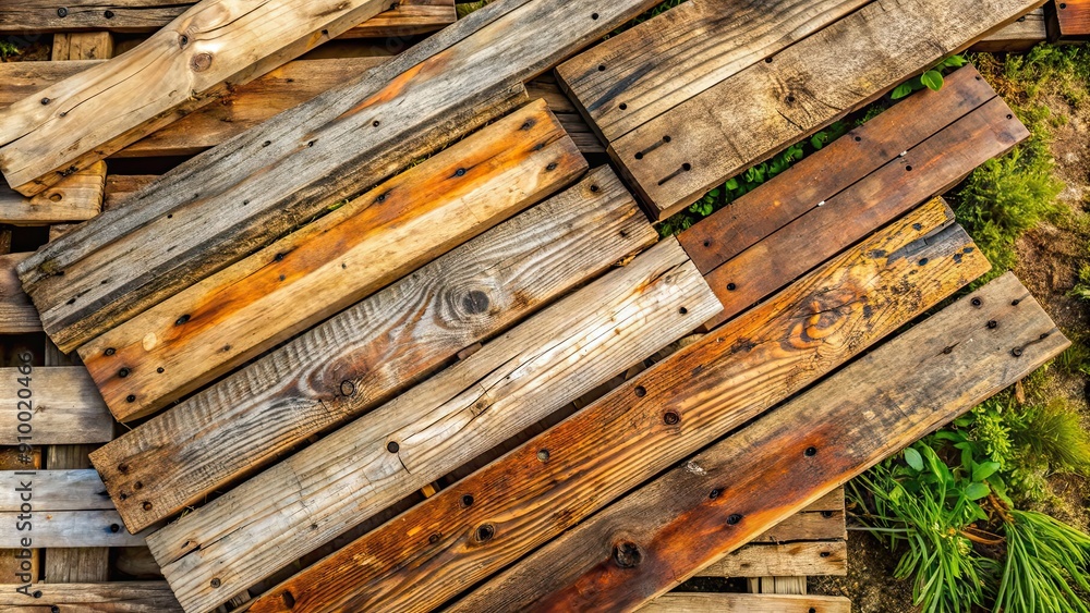 Weathered and distressed old wooden planks and boards left outdoors, aged, broken, weathered, worn, distressed, vintage Weathered and distressed old wooden planks and boards left outdoors, aged, broken, weathered, worn, distressed, vintage