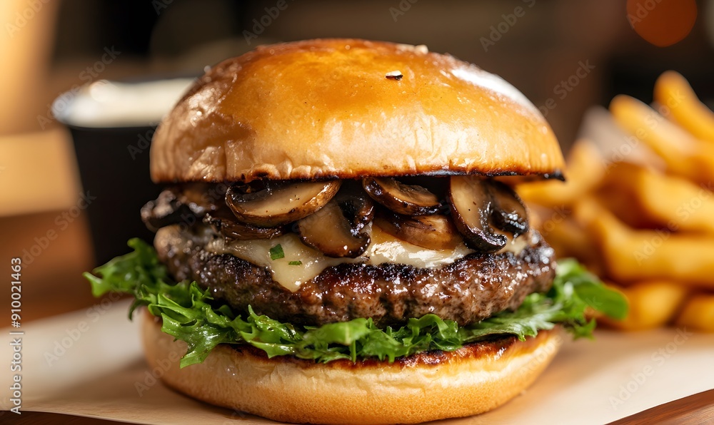 Swiss Mushroom Burger, Generative AI Swiss Mushroom Burger, Generative AI