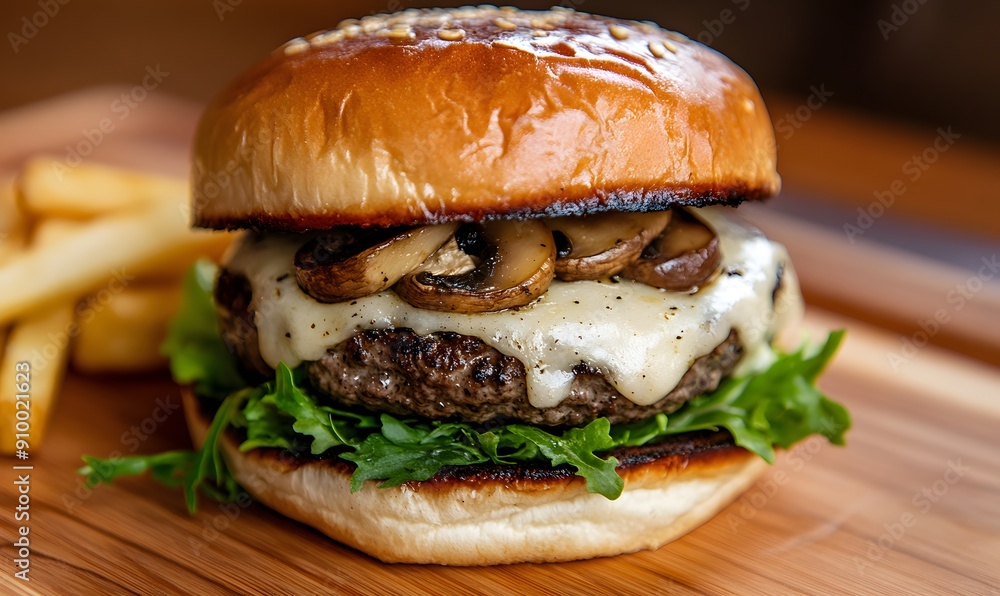 Swiss Mushroom Burger, Generative AI Swiss Mushroom Burger, Generative AI