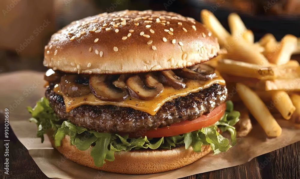 Swiss Mushroom Burger, Generative AI Swiss Mushroom Burger, Generative AI