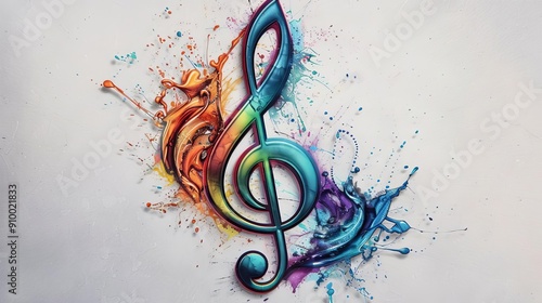 Abstract music background with treble clef, notes, and melody symbol in vibrant design photo