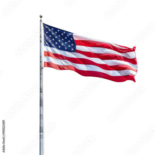 American flag flying isolated on transparent or white background photo