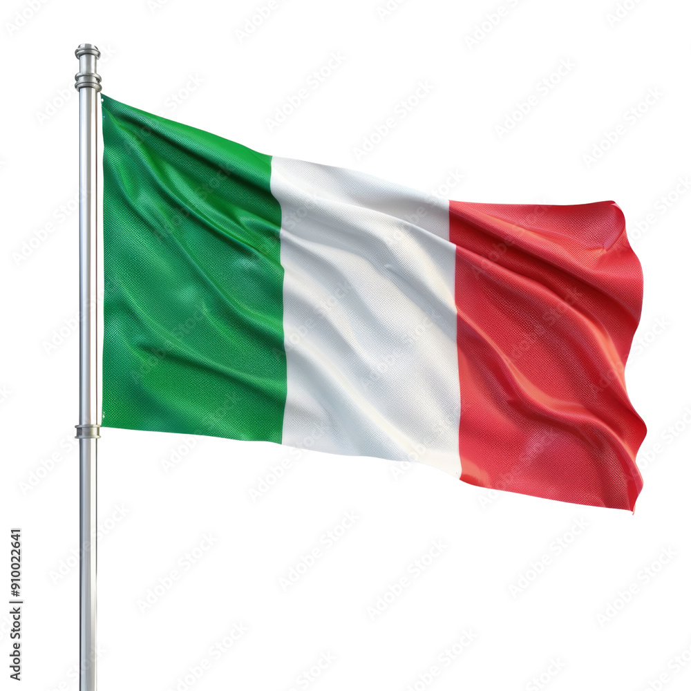 Italia flag flying on a pole isolated on transparent or white background Italia flag flying on a pole isolated on transparent or white background